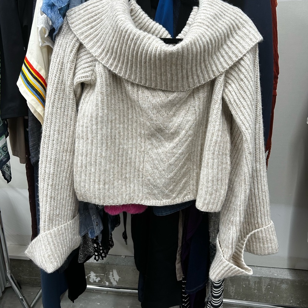 Forever 21 Ribbed Cream Cowl Neck Sweater